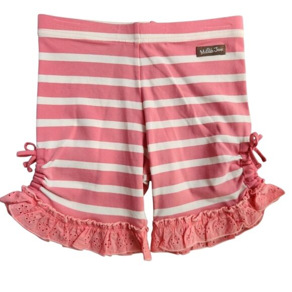 Matilda Jane Girls Bonnie Striped Ruffle-Trimmed Stretch Shorts Size 10 W/Bows - Picture 1 of 8
